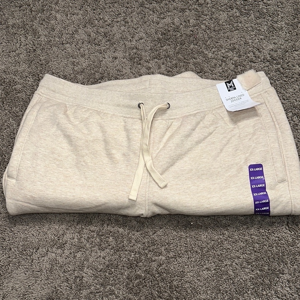 Cream Track Pants with Elastic Waistband and Drawstring